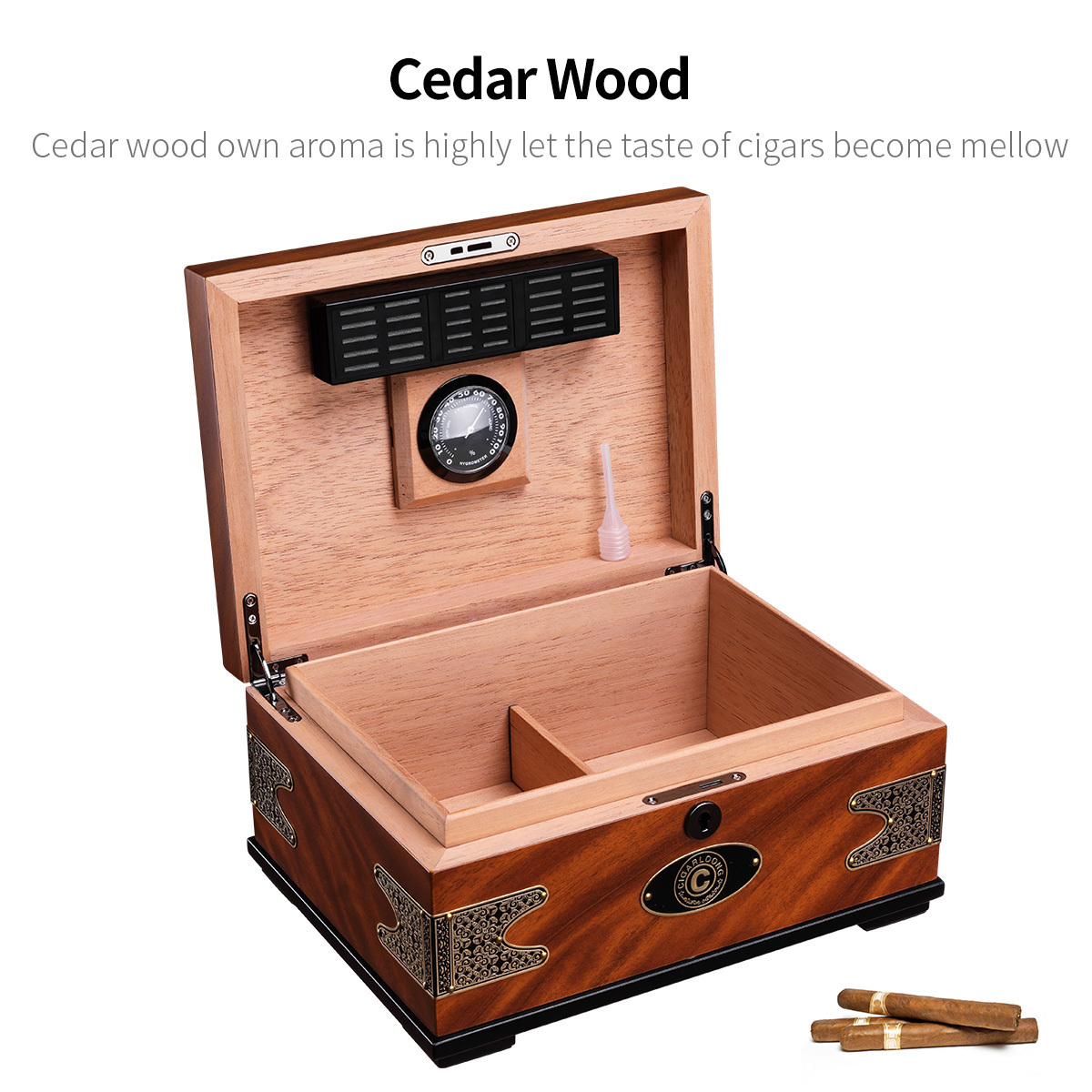 CIGARLOONG Premium Wooden Cigar Humidor Box With Hygrometer Cedar Wood Case Gift for Cigar Aficionados vaper