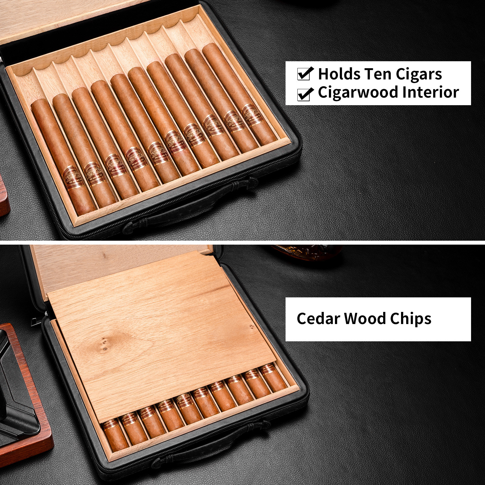 L CIGARLOONG travel portable cigar humidor, cedar wood lined cigar humidifier cigar tool box