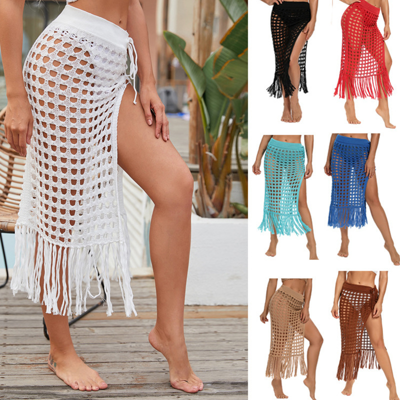 Fashion Color Beach Wrap Crochet Cover Up Swimwear Sarong Bikini Swim Skirt Beach Cover Up Swimwear Wrap Skirt