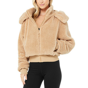 Women Jackets Winter Warm Thick Teddy Hooded Fleece Jackets Bear Zip Up Faux Fur Coat Ladies Outwear Overcoat