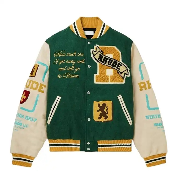 Custom Unisex Chenille Embroidery Leather Sleeve High Quality Baseball Letterman Varsity Jacket For Women