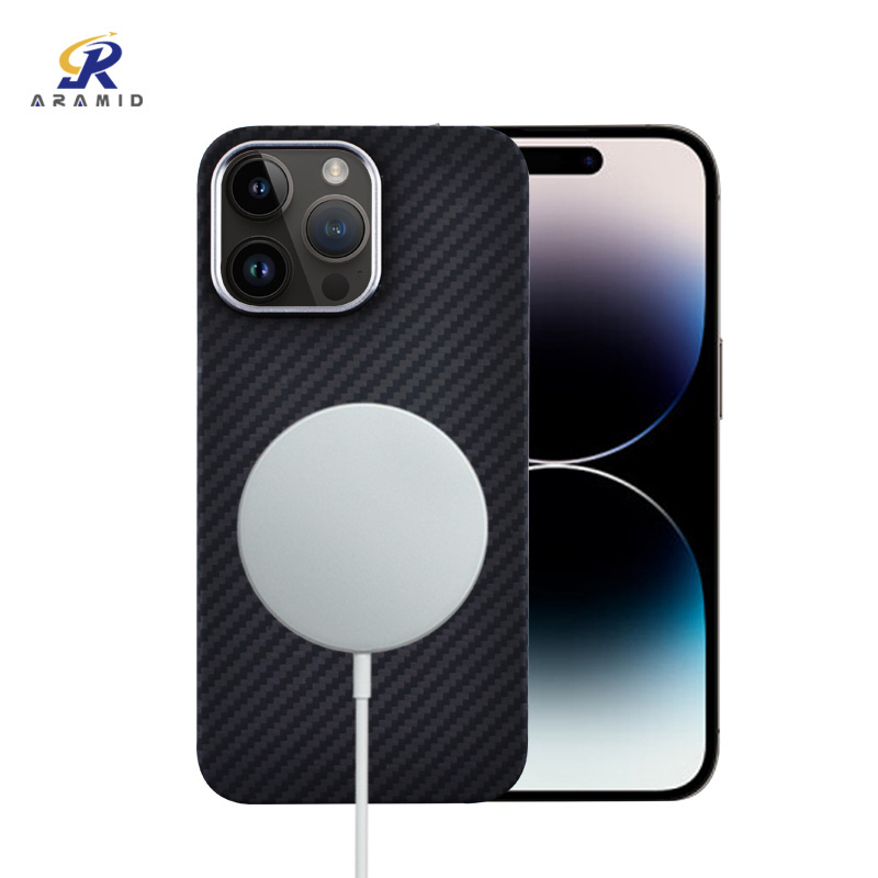 Magnetic Support Wireless Charging Carbon Aramid Fiber Phone Case For iPhone 14 Pro