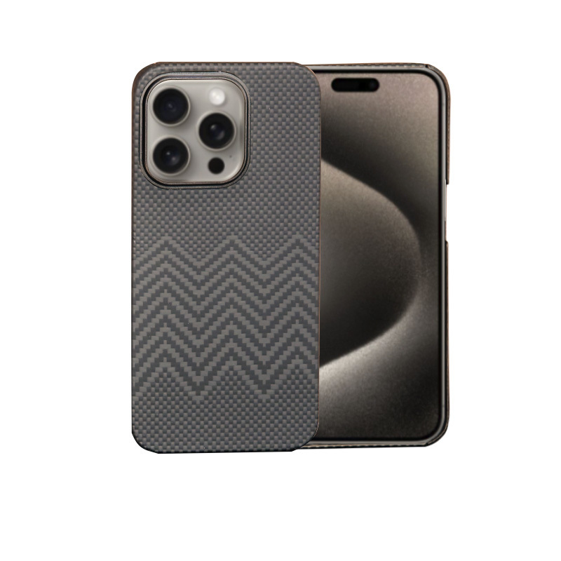 M Black Classic Magnetic Wireless Charging Mobile Cover Aramid Carbon Fiber Phone Cover Compatible with iPhone 15 Pro Max