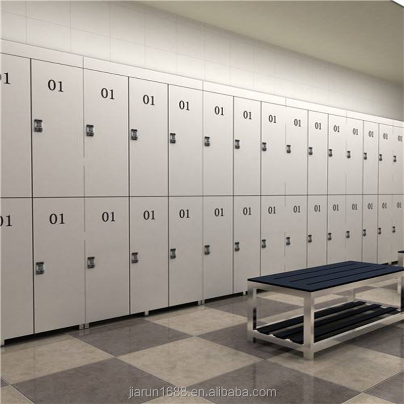 Gym HPL locker shelves Public compact laminate board bench locker school lockers