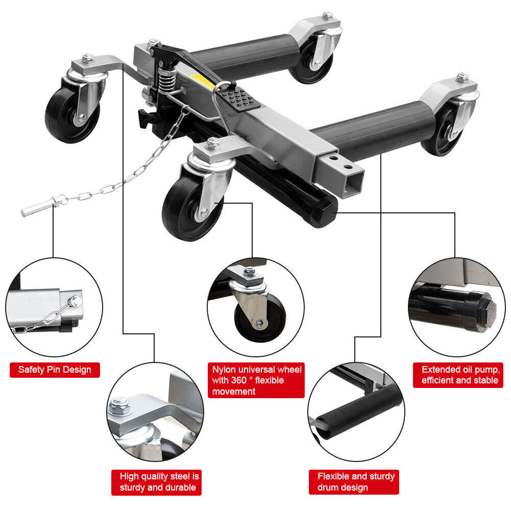 CE Wholesale 1500lbs Hydraulic Tire Lifter Vehicle Jack Auto Tire Lift Tow Dolly Move Position Wheel Dolly Car Mover Moving Tool