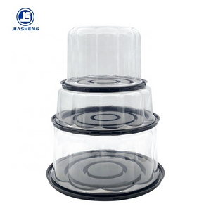 Food Grade round Cake Box Tall Black Base transparent pvc Birthday Wedding Plastic cake box with Dome Lids