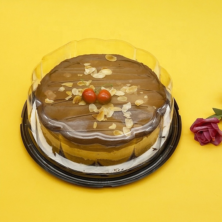 Food Grade round Cake Box Tall Black Base transparent pvc Birthday Wedding Plastic cake box with Dome Lids