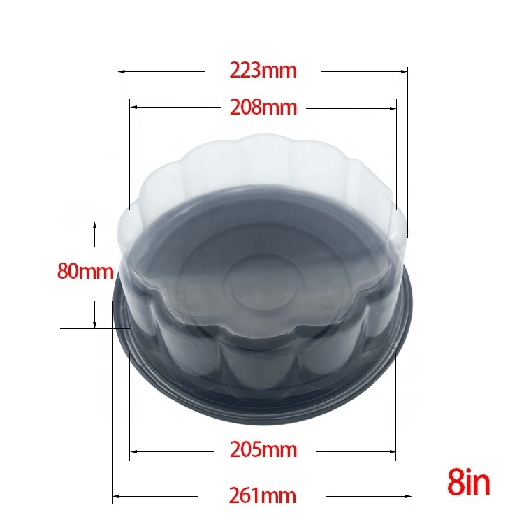 Food Grade round Cake Box Tall Black Base transparent pvc Birthday Wedding Plastic cake box with Dome Lids