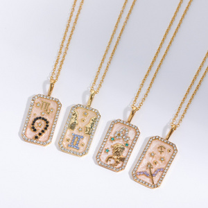 Fashion Stainless Steel 2023 Crystal Zircon Tarot Card Gold Filled Zodiac Jewelry Wholesale Zodiac 18k Necklaces For Women