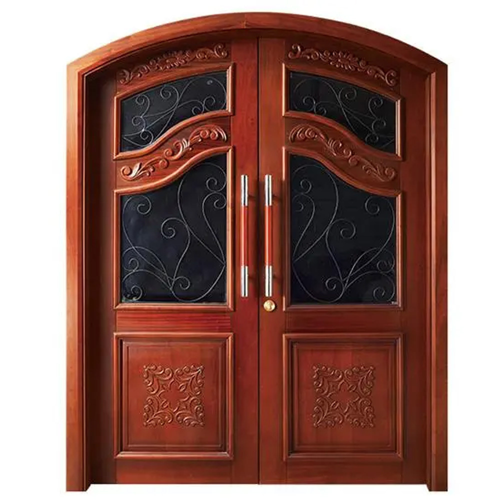 CASEN Modern Design Glass Insert Entrance Residential Classical design solid wood arched door swing enter door