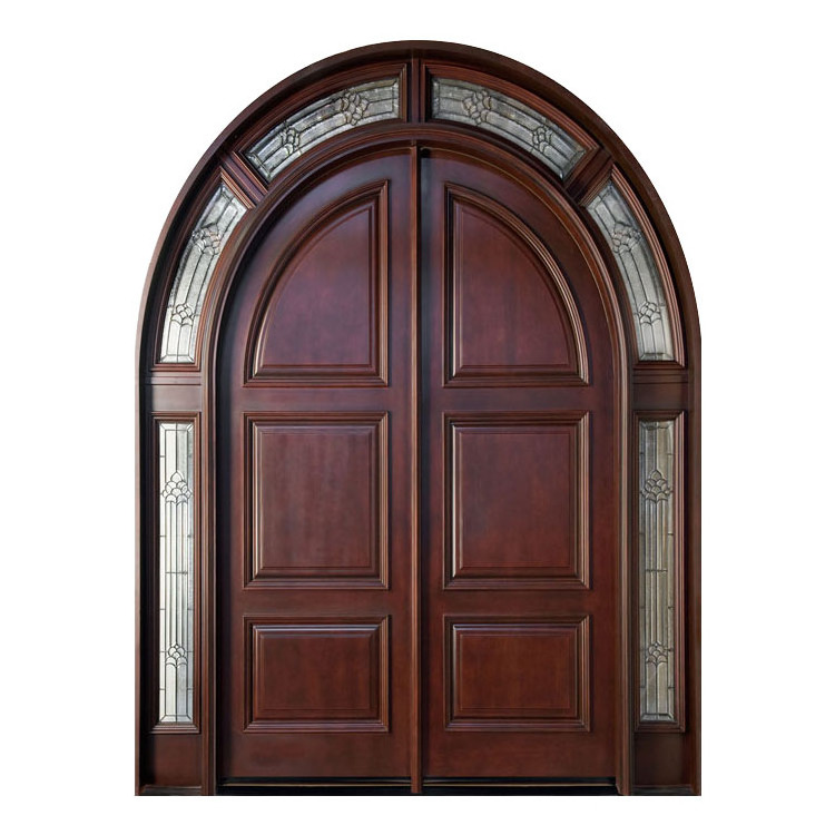 CASEN Modern Design Glass Insert Entrance Residential Classical design solid wood arched door swing enter door