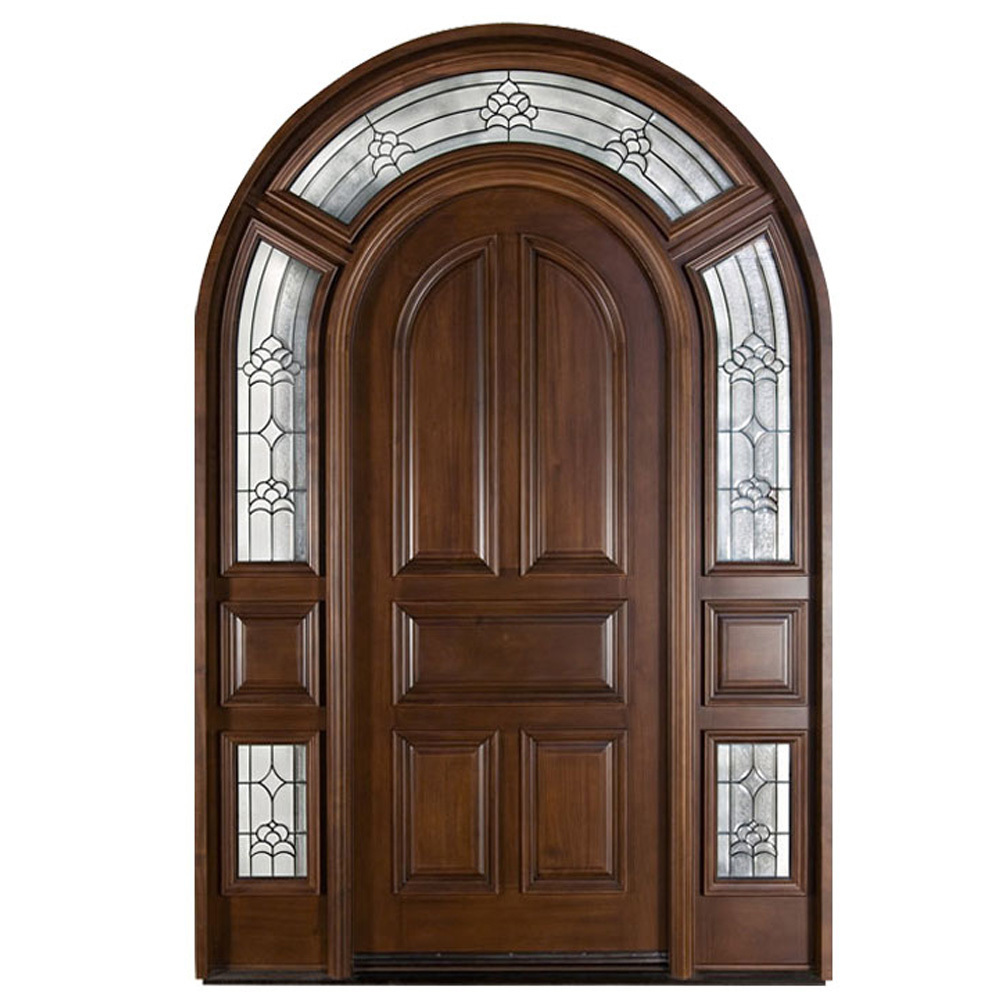 CASEN Modern Design Glass Insert Entrance Residential Classical design solid wood arched door swing enter door