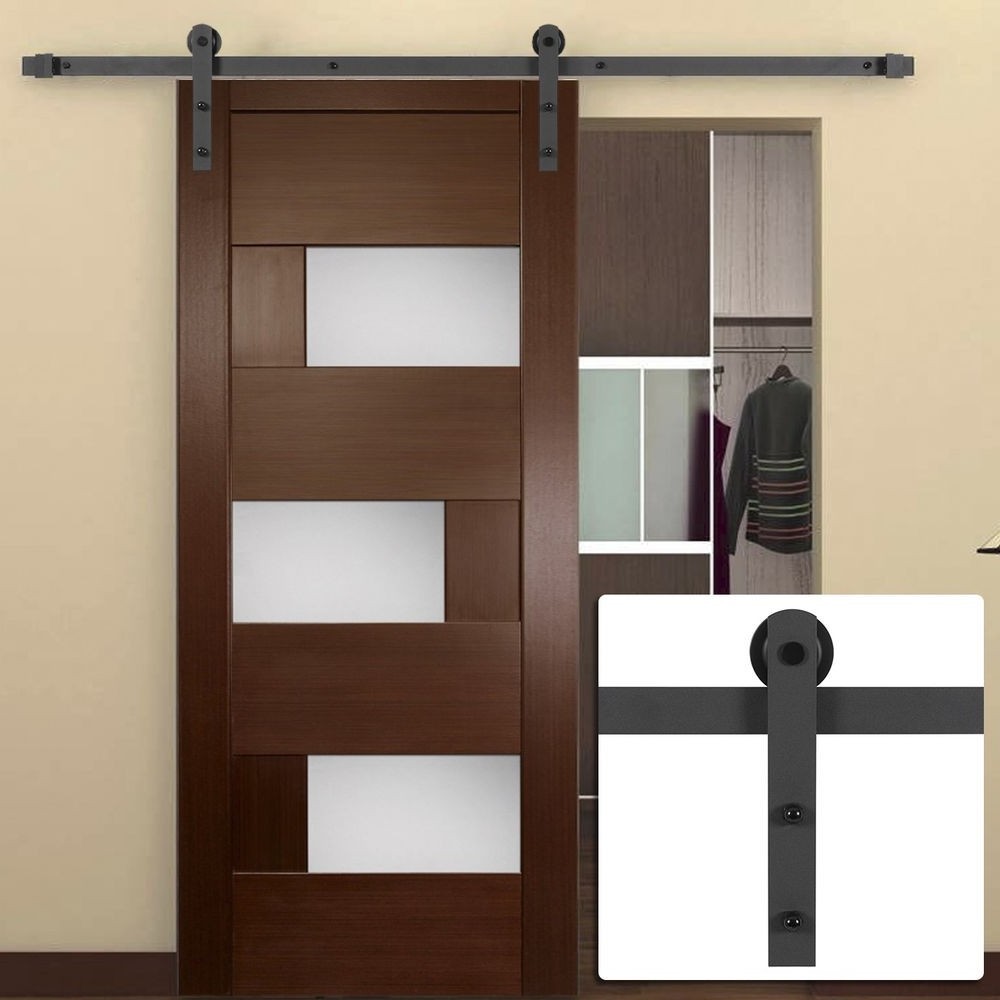 Black rail high quality home interior door mirrored bi-fold barn door wooden sliding barn door for bathroom