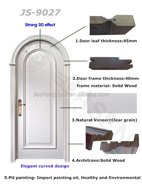 European style Simple design arched Entry wooden door or interior wooden door