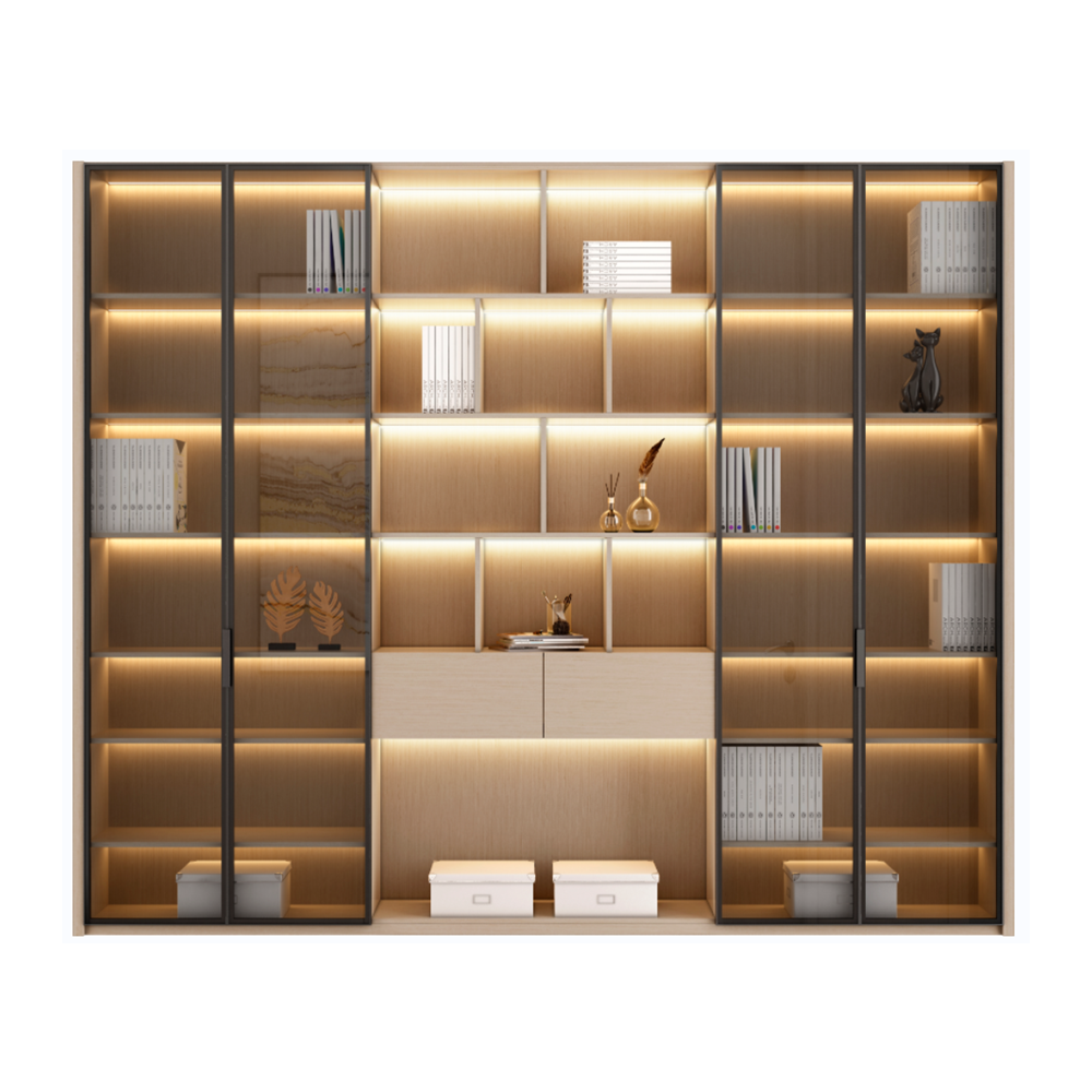 Light Luxury Modern Style Bookcase Wood Book Shelves Vintage Wood and Metal Bookshelf Simple Steel Stainless Frame