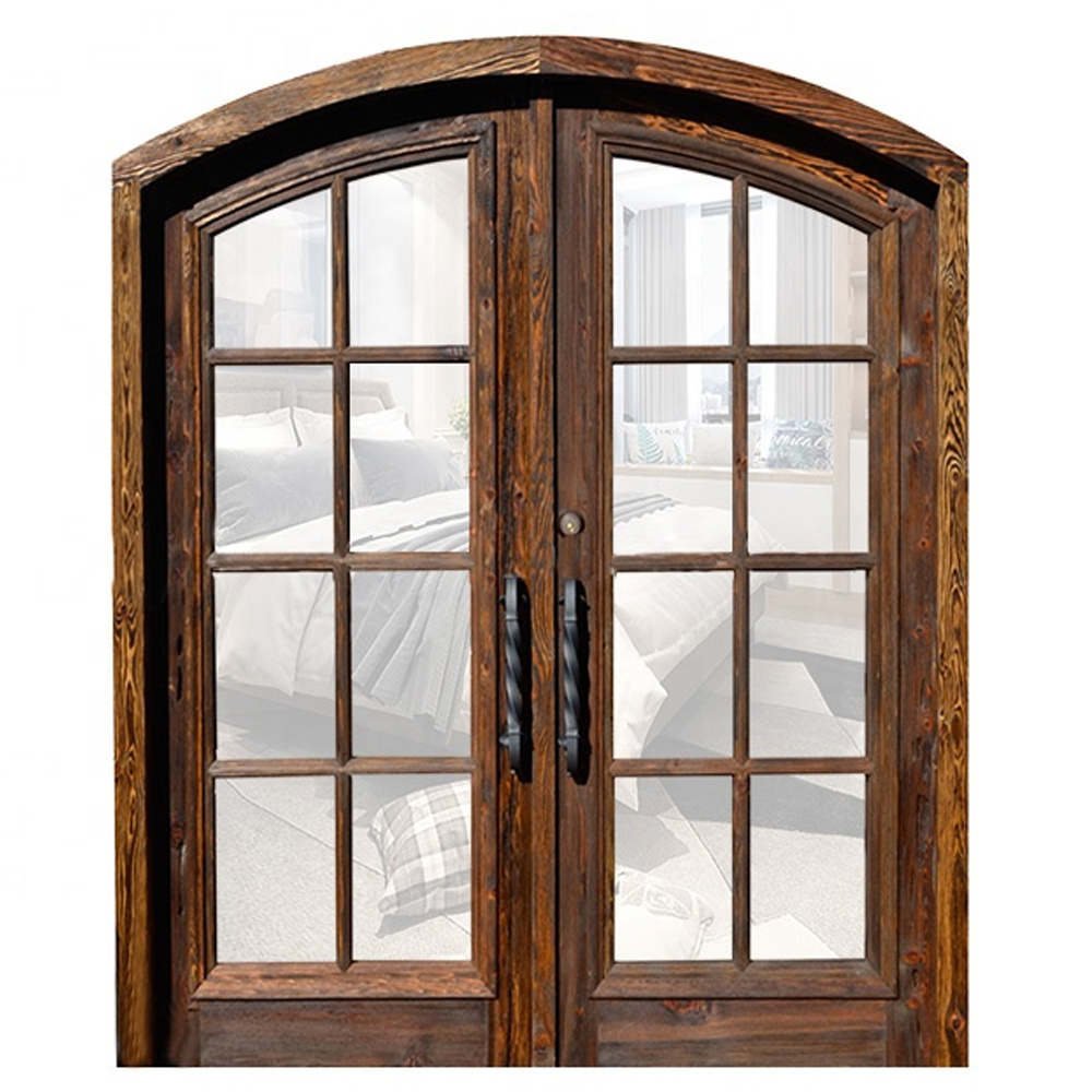 hot sale double wooden entry door with arched frame front double door arch main entrance double door