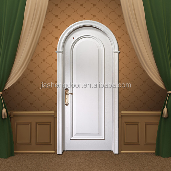 CASEN modern simple design white arch solid wood door primed veneer laminated round top interior wooden door