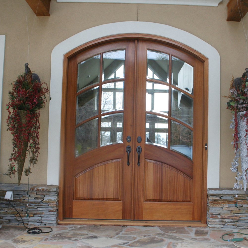 CASEN Hot Sale Luxury Style Villas Main Entrance Solid Timber Door Mahogany Round Arch French Exterior Glass Wood Door Design