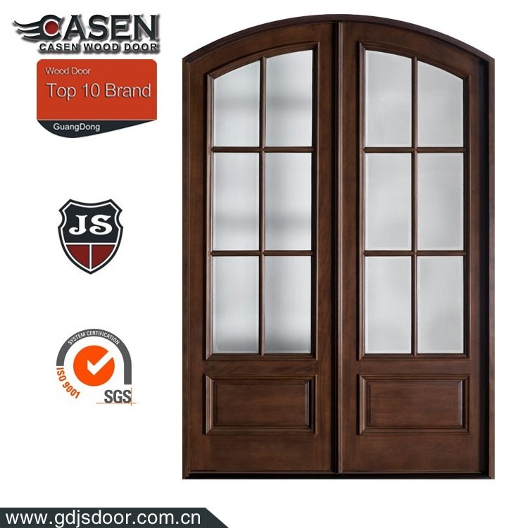 CASEN Hot Sale Luxury Style Villas Main Entrance Solid Timber Door Mahogany Round Arch French Exterior Glass Wood Door Design