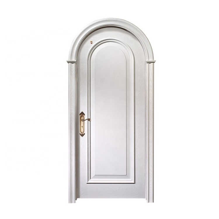 CASEN modern simple design white arch solid wood door primed veneer laminated round top interior wooden door