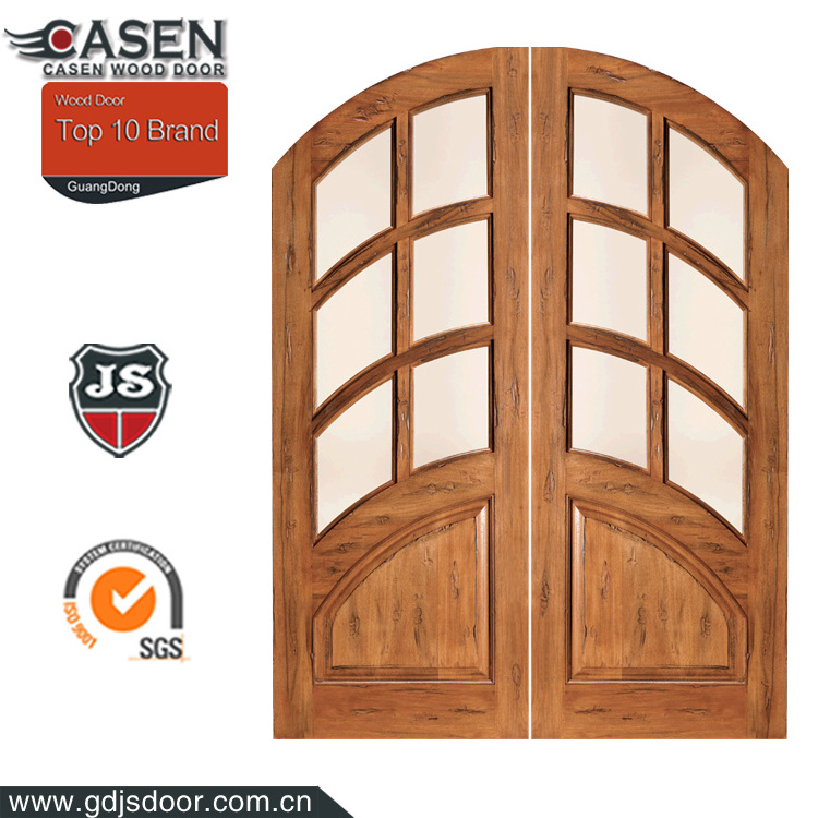 CASEN Hot Sale Luxury Style Villas Main Entrance Solid Timber Door Mahogany Round Arch French Exterior Glass Wood Door Design