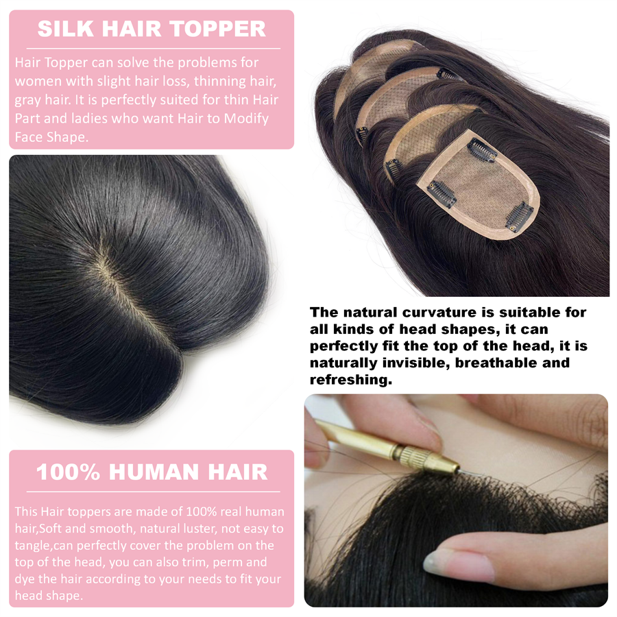 Silk Top Hair Topper Chinese Cuticle Remy Hair Toupee For Women Hairpieces With Clips