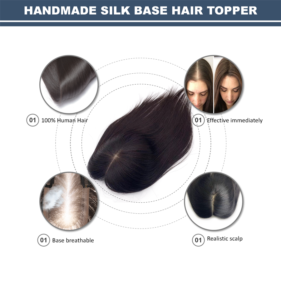 Silk Top Hair Topper Chinese Cuticle Remy Hair Toupee For Women Hairpieces With Clips