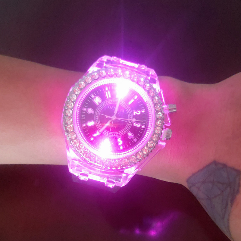 2024 personality rhinestone led lighter fashion children's watches ladies student children couple jelly quartz watch for women