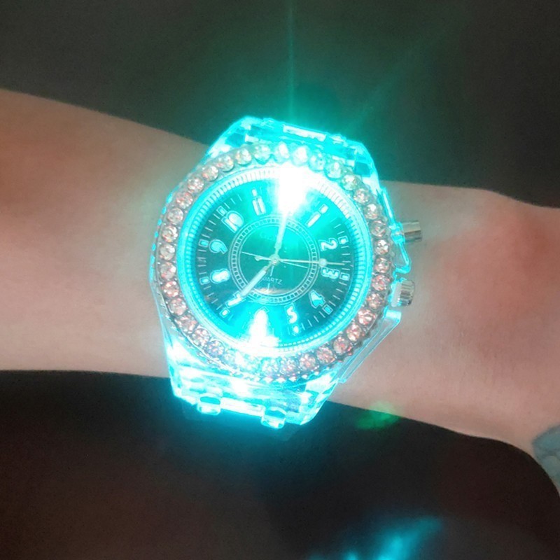 2024 personality rhinestone led lighter fashion children's watches ladies student children couple jelly quartz watch for women