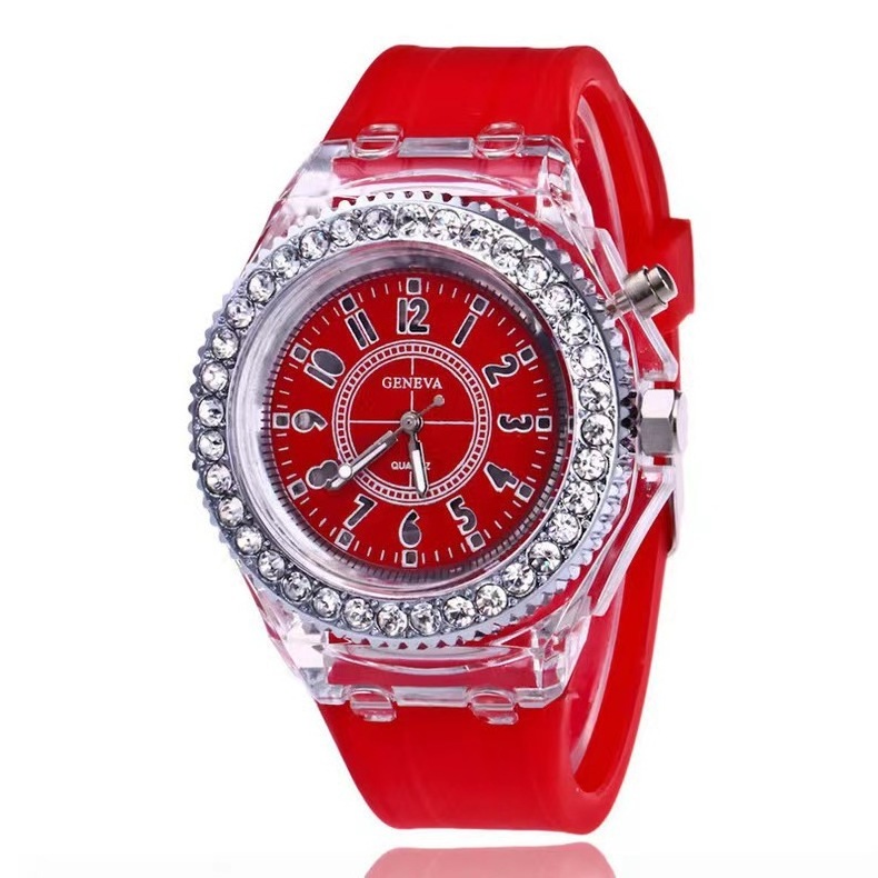 2024 personality rhinestone led lighter fashion children's watches ladies student children couple jelly quartz watch for women