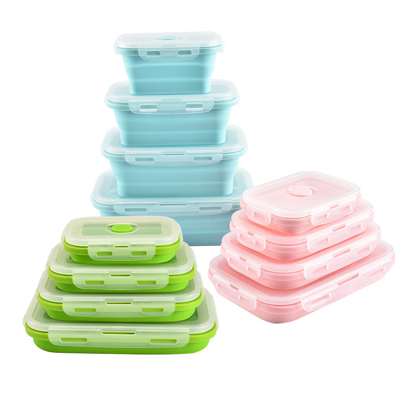 Bpa Free Silicone Tableware Kids Collapsible Bento Lunch Box Food Storage Container Set with Lid