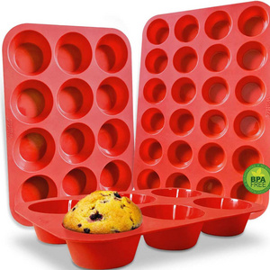 Non-stick flower shape muffin cups silicone baking supply tray round mini 12/24 cupcake muffin mold and tool