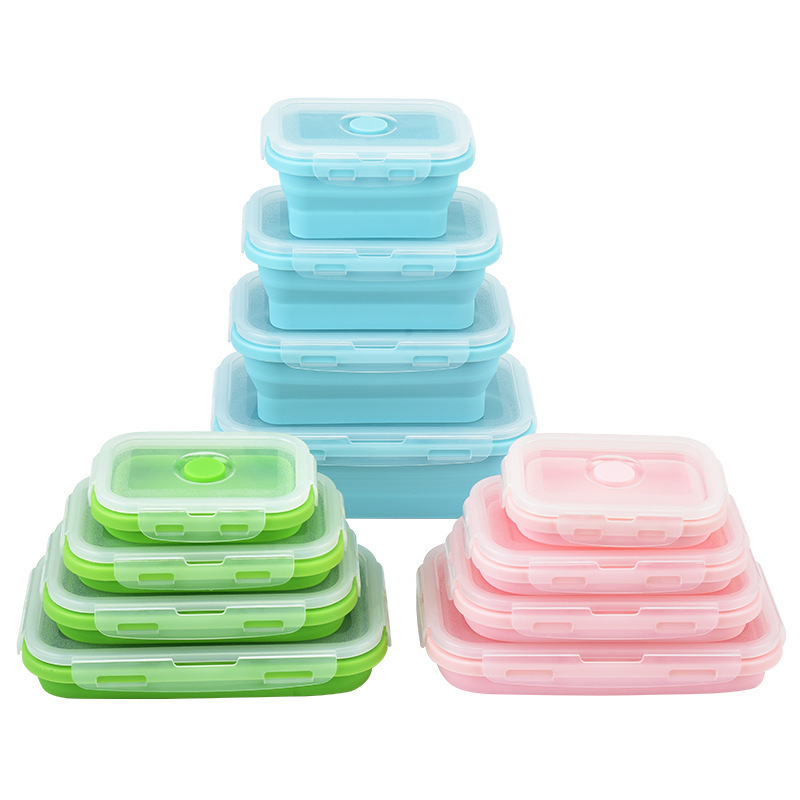 Bpa Free Silicone Tableware Kids Collapsible Bento Lunch Box Food Storage Container Set with Lid