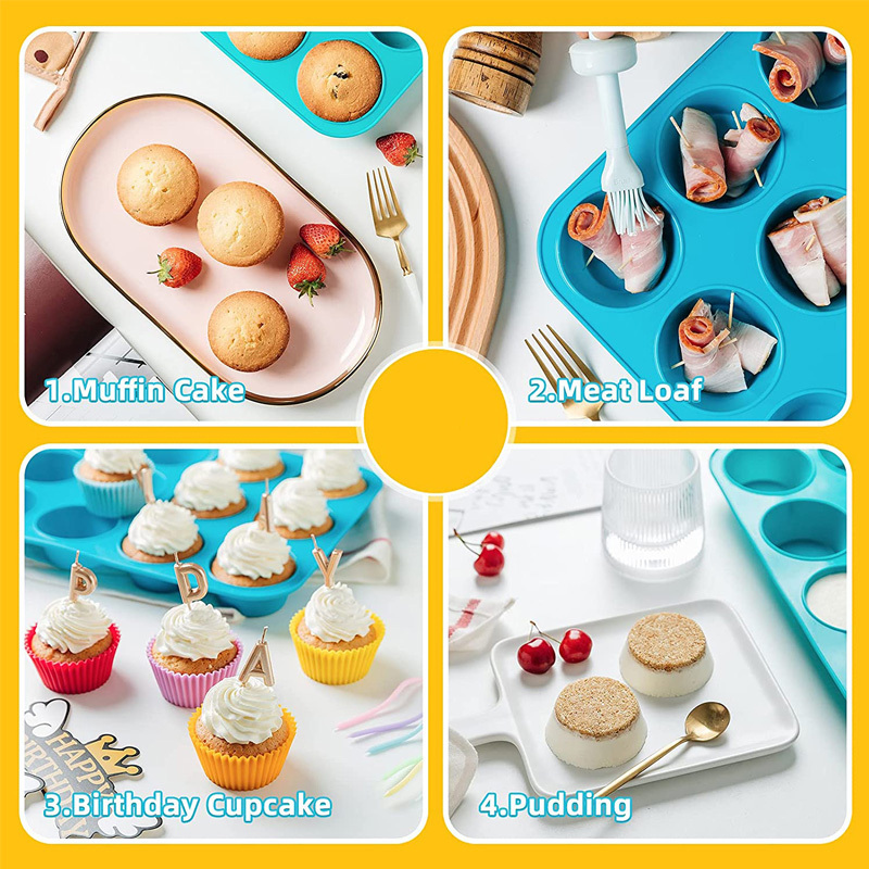 Non-stick flower shape muffin cups silicone baking supply tray round mini 12/24 cupcake muffin mold and tool