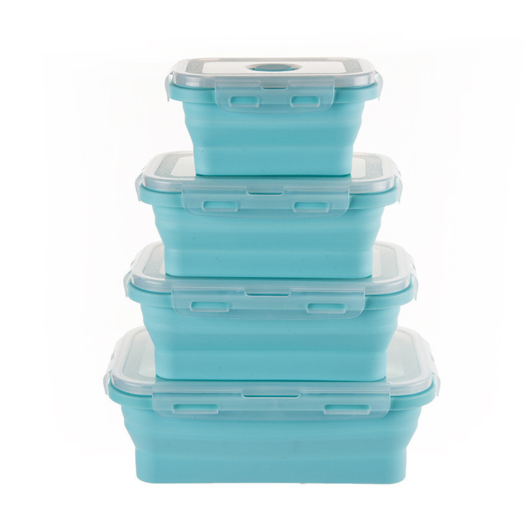 Bpa Free Silicone Tableware Kids Collapsible Bento Lunch Box Food Storage Container Set with Lid