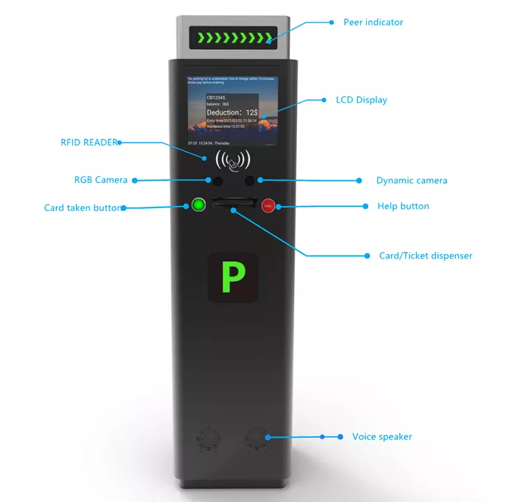 barrier gate with car parking ticket machine for residential area parking entrance ticket parking lot management system