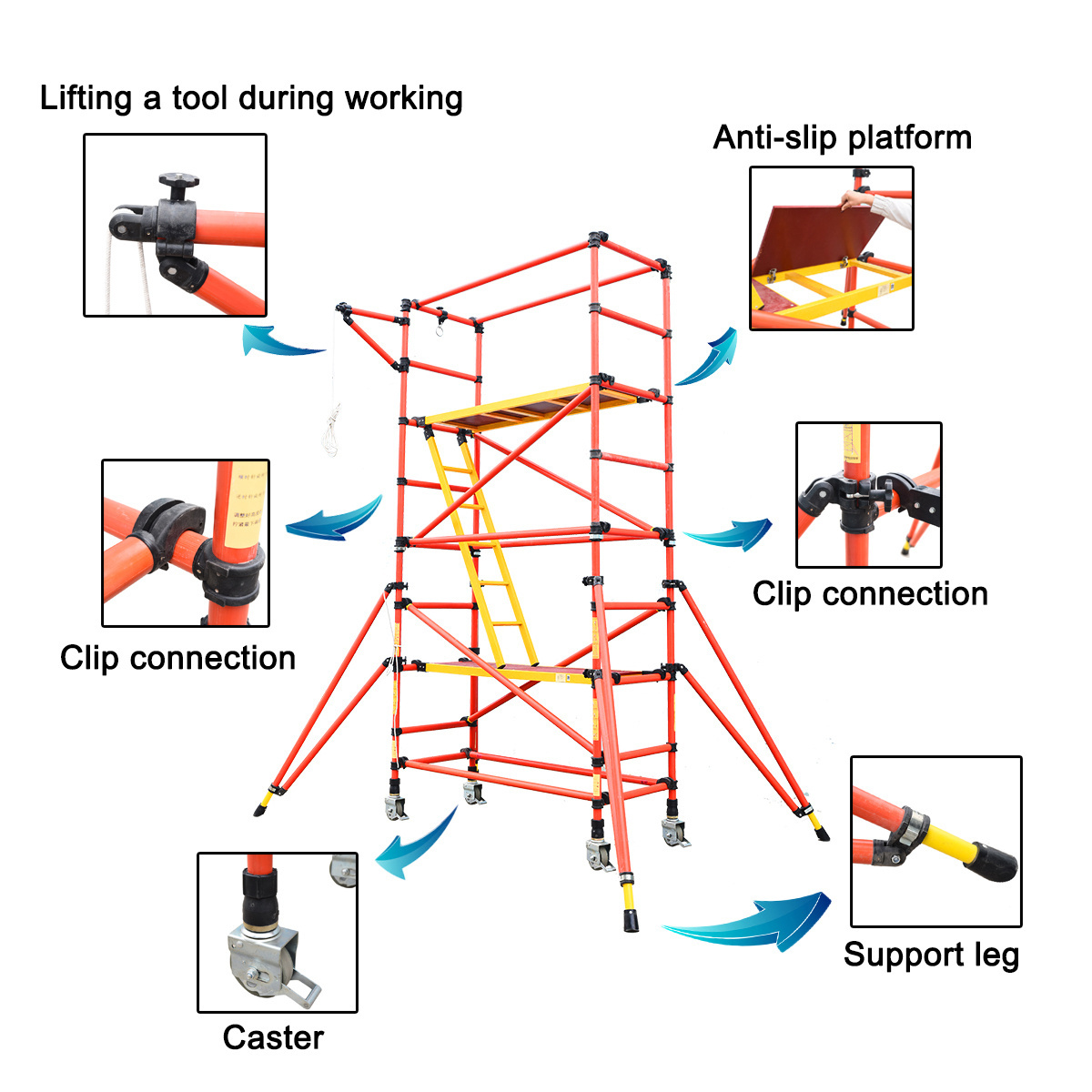 fiberglass electric non conductive scaffolding platforms 6.5ft to 49ft