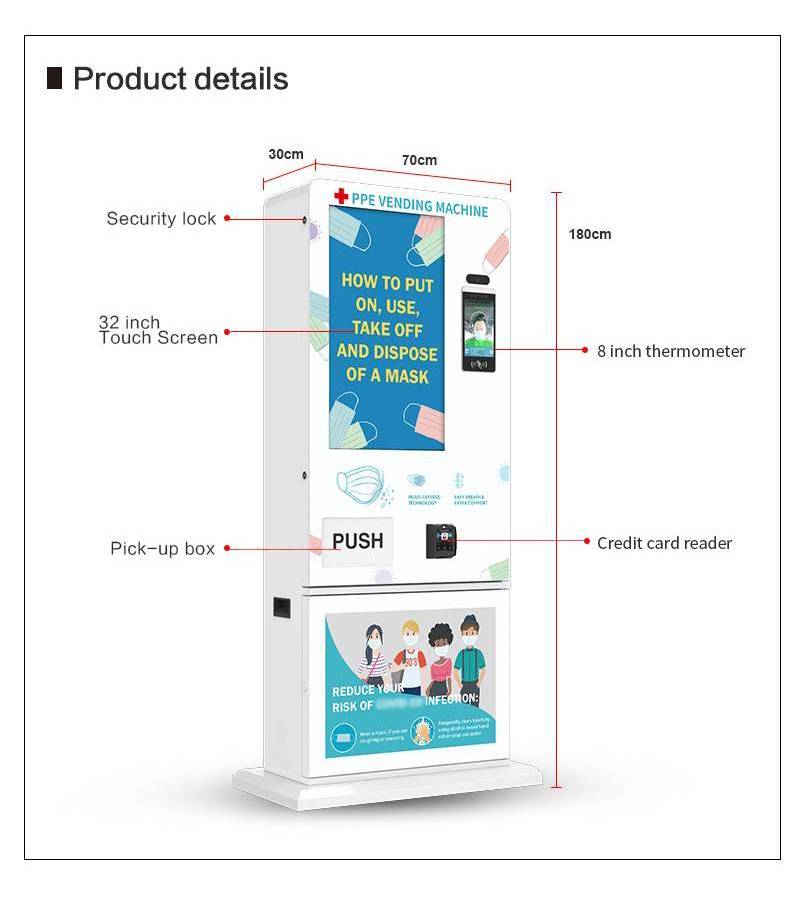 24 hours contact less coin and bill operated ppe vending machine with low price