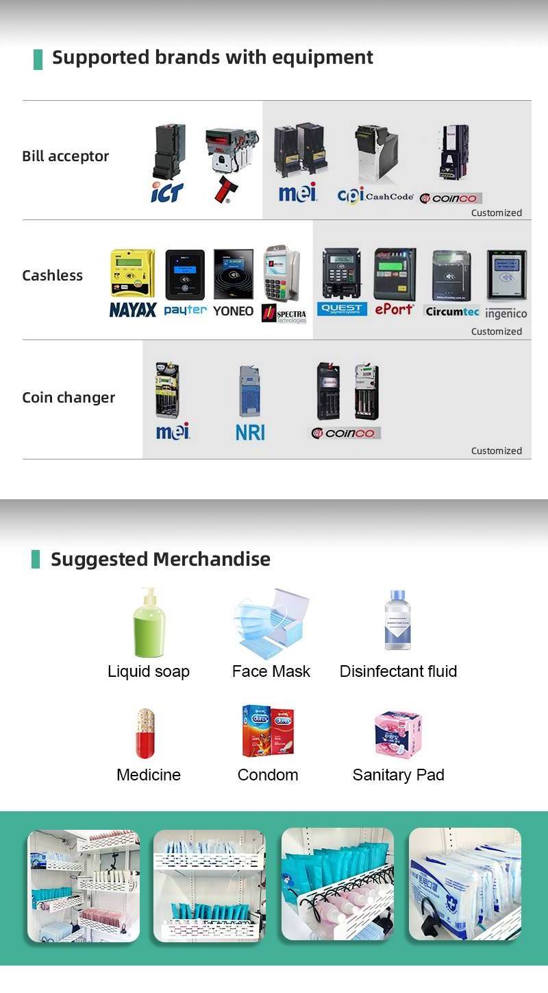 24 hours contact less coin and bill operated ppe vending machine with low price