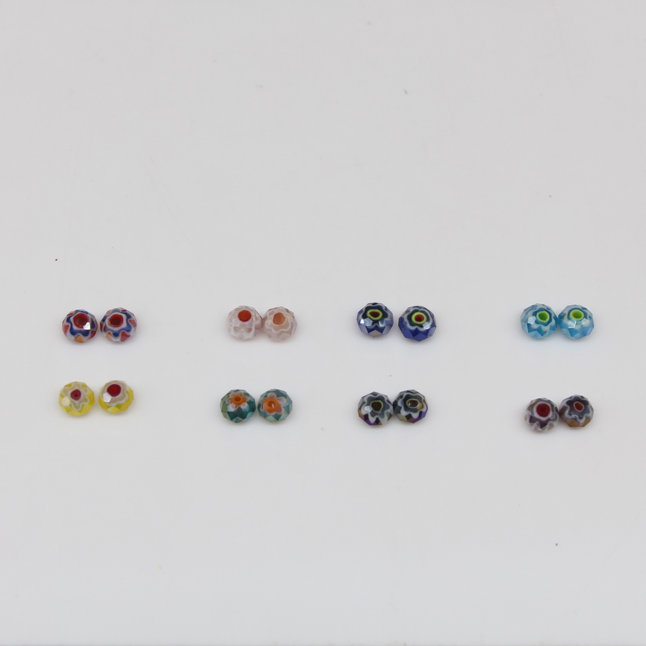 Faceted millefiori glass beads 8 colours with plastic box for jewelry making