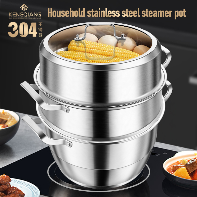 Factory Direct Stainless Steel  3 Layers Cookware Cooking Pot Restaurant Home Kitchen Steamer Pot