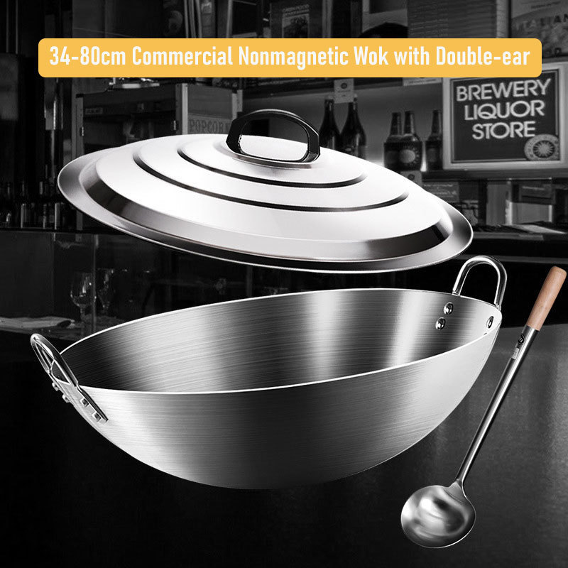 Commercial Large Wok Stainless Steel Big Wok with Double-ear For Restaurant/Hotel Multi sizes Gas stove