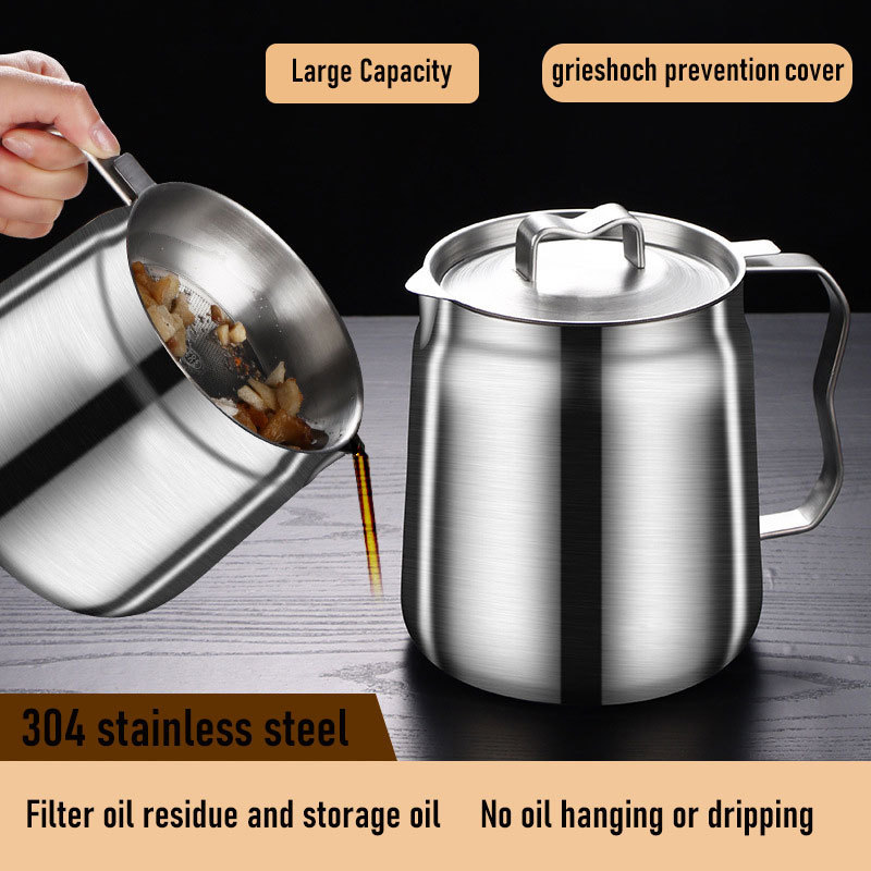 KENGQ High Quality Metal Bacon Grease Container With Strainer cookhouse stainless steel oil pot