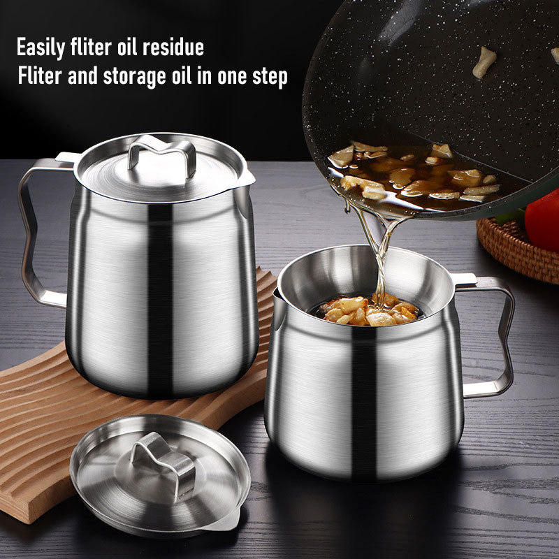 KENGQ High Quality Metal Bacon Grease Container With Strainer cookhouse stainless steel oil pot