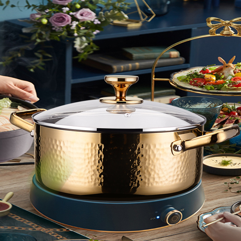 High Quality Golden Hammer Pattern Stainless Steel Soup Pot multi-functional Cooking Pot Hot Pot for Gas stove/induction cooker