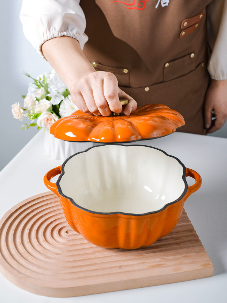 Cast iron Pumpkin Enamel soup pot 16cm 20cm multi functional pot for gas stove and induction cooker