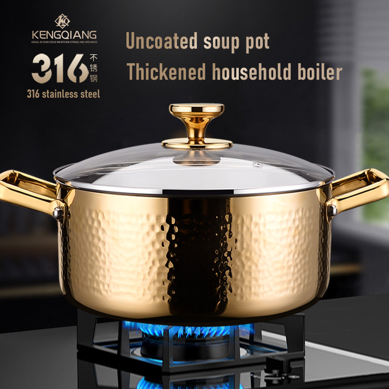 High Quality Golden Hammer Pattern Stainless Steel Soup Pot multi-functional Cooking Pot Hot Pot for Gas stove/induction cooker