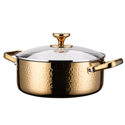 High Quality Golden Hammer Pattern Stainless Steel Soup Pot multi-functional Cooking Pot Hot Pot for Gas stove/induction cooker