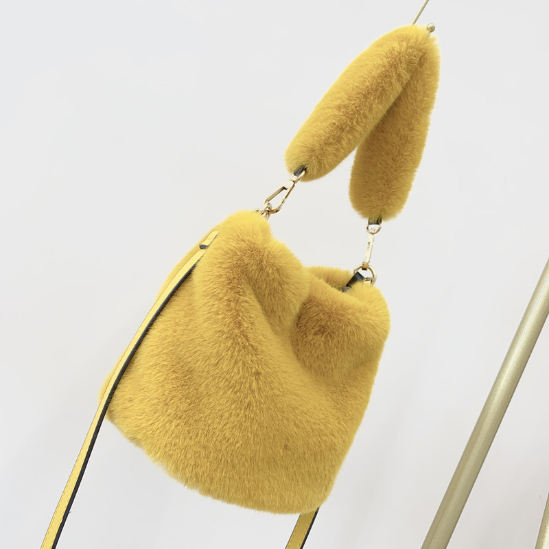 Jtfur Wholesale high quality women fashion faux fur handbag ladies pure color fur bucket bag