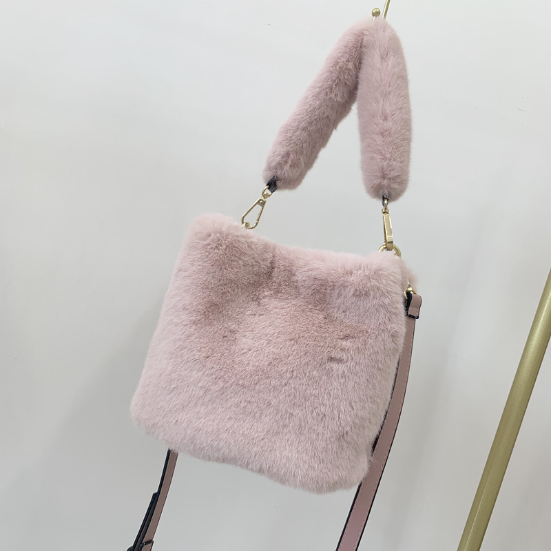 Jtfur Wholesale high quality women fashion faux fur handbag ladies pure color fur bucket bag